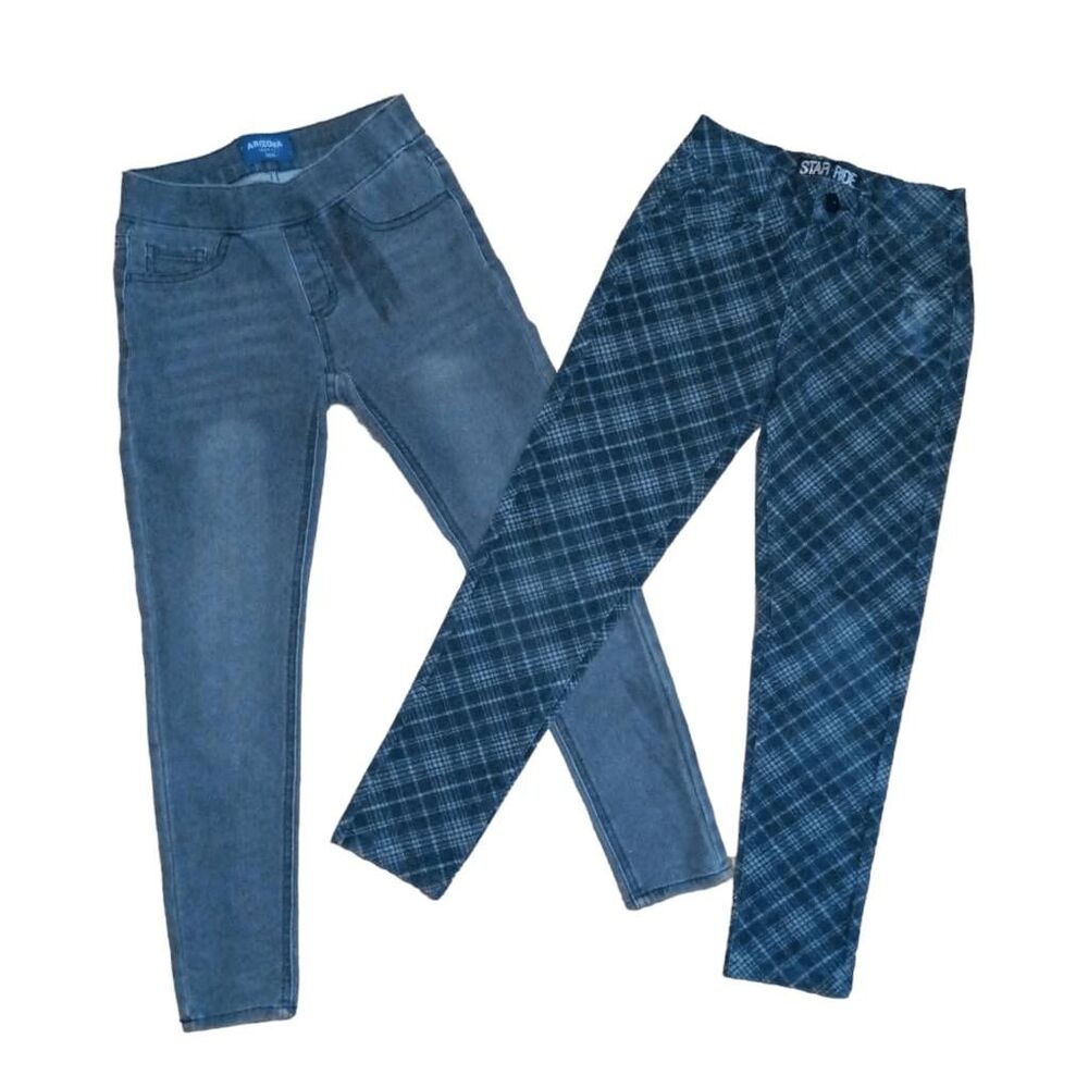 2 Pairs Jeans Jeggings Star Ride Plaid Pants & Dark Gray Arizona Denim Girls 7